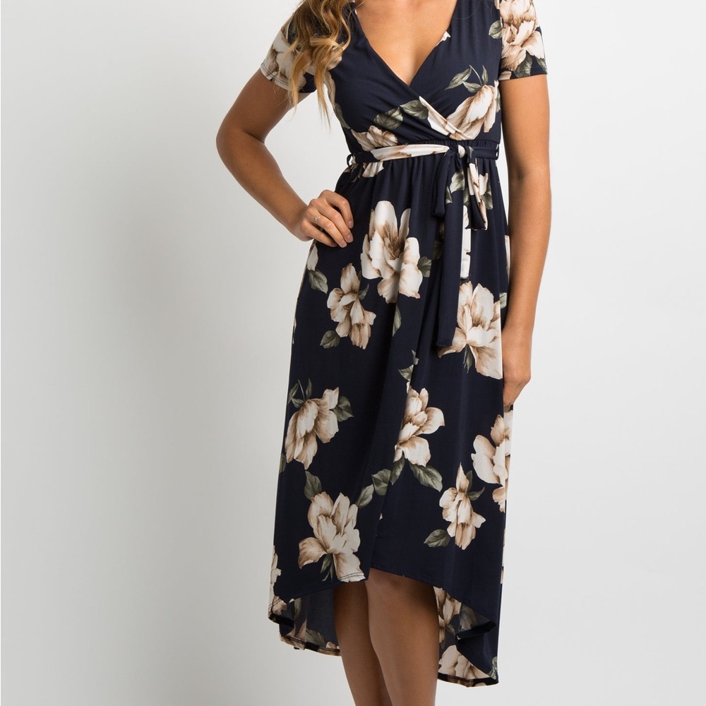 PinkBlush Navy Blue Floral Hi-Low Wrap Dress